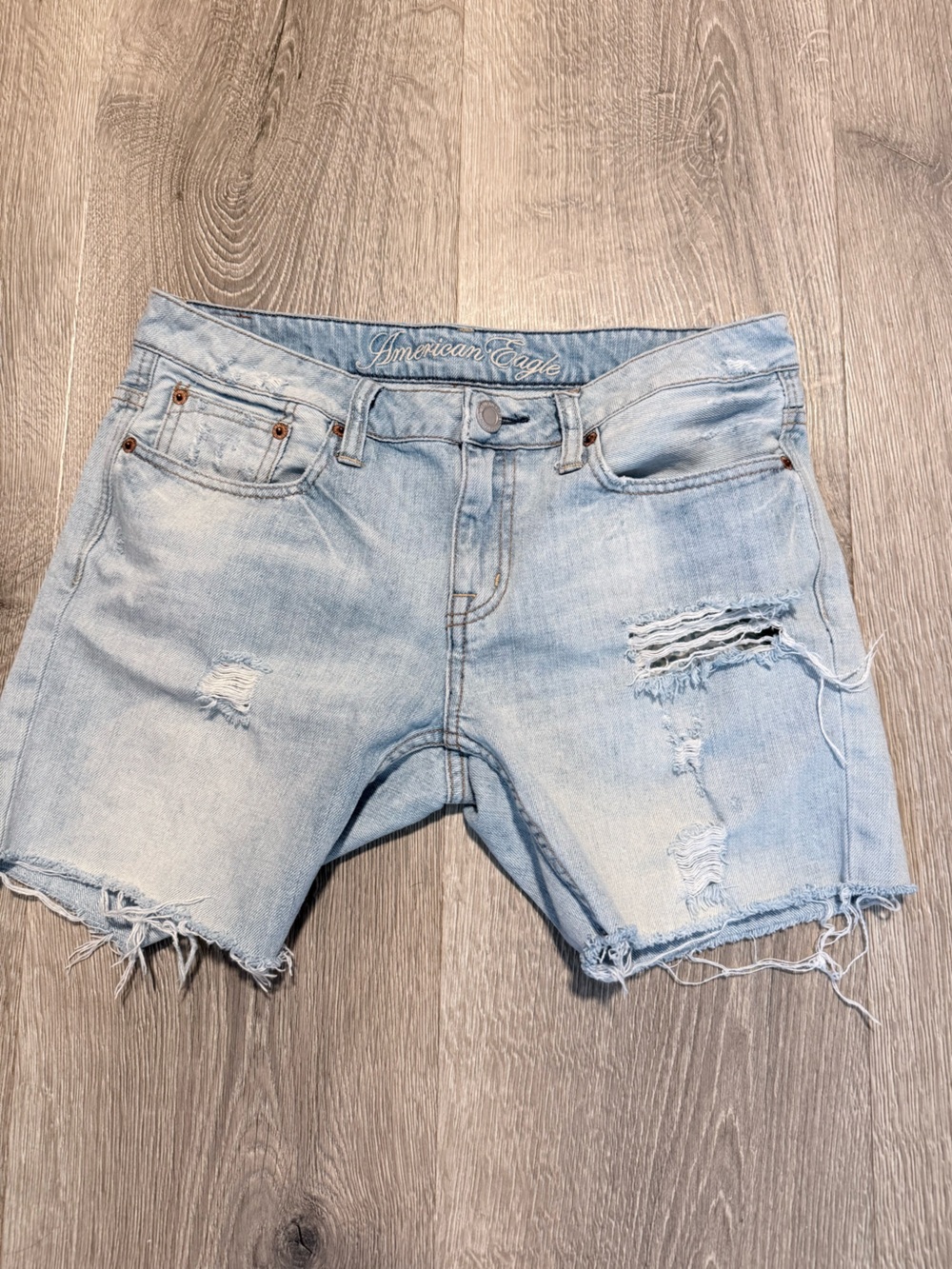 American Eagle Outfitters Light Wash Distressed Denim Shorts